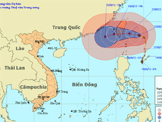 Hướng đi của bão Tembin.